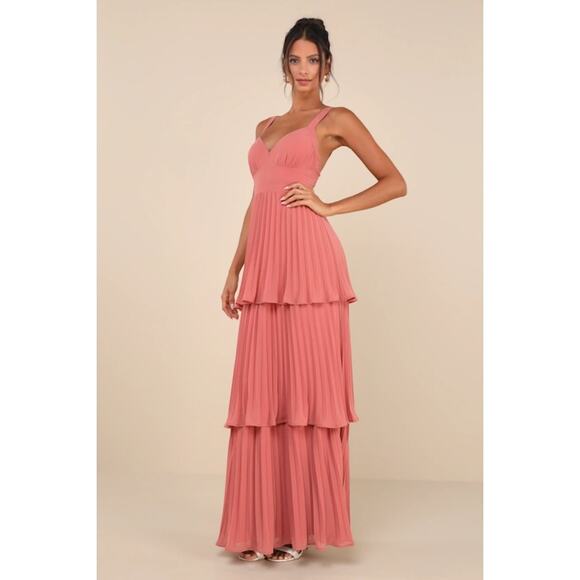 NWT Lulus Luxe Perfection Rusty Rose Pleated Tiered Backless Maxi Dress Sz XXL - Picture 8 of 9
